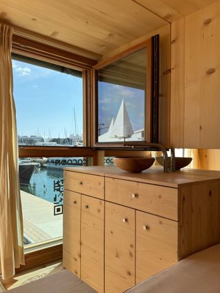 Wood joinery inside wooden mobile cabin