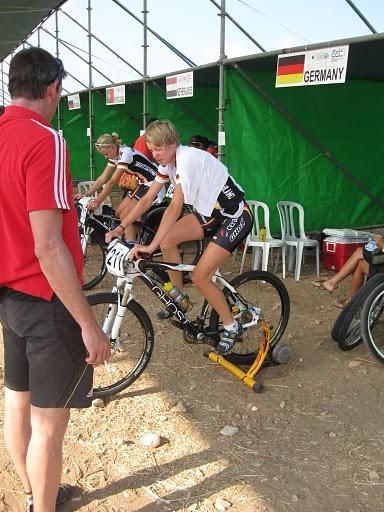 Riders warm up on trainers
