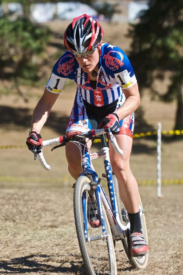 Colorado&rsquo;s Katie Compton (Team Planet Bike / Stevens), looking relaxed and comfortable, powers to her 9th consecutive win in Cincinnati