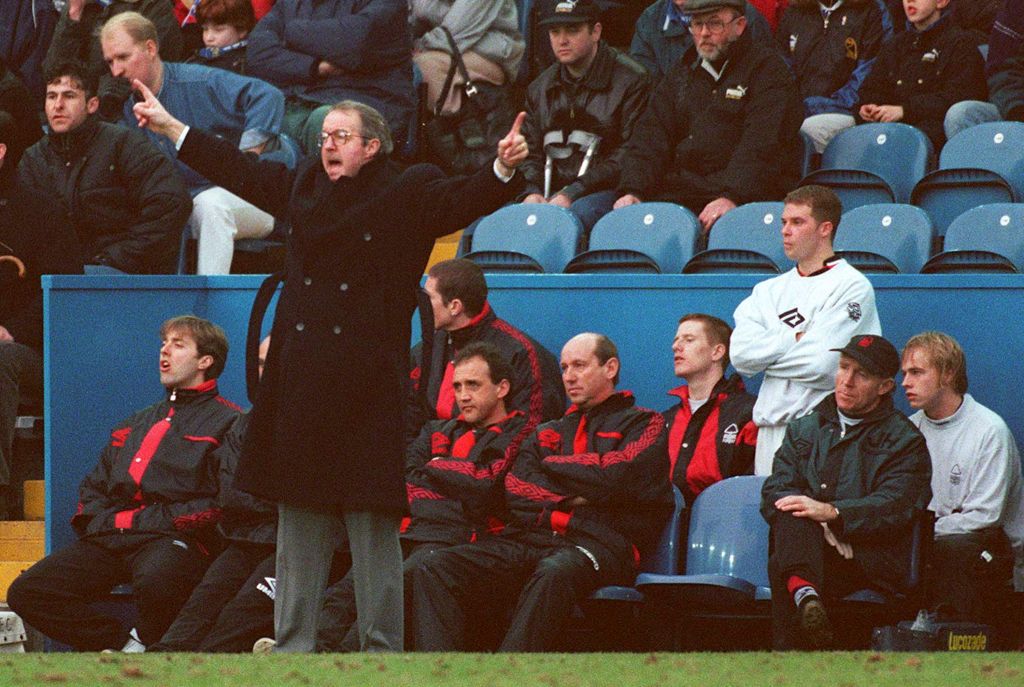 SHEFFIELD, ENGLAND - March 2: Frank Clark Manager of Nottingham Forest on the side line during the Premier League match between Sheffield Wednesday and Nottingham Forest at Hillsborough on March 2, 1996 in Sheffield, England. (Photo by Graham Whitby Boot/Sportsphoto/Allstar via Getty Images) Manchester City