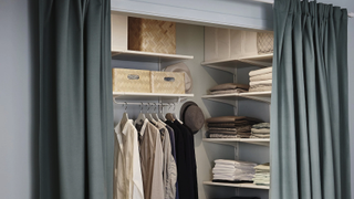 walk-in wardrobe with curtain to cover it