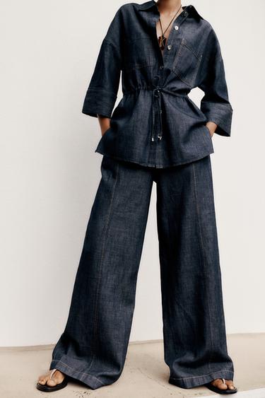 Linen Blend Wide-Leg Trousers