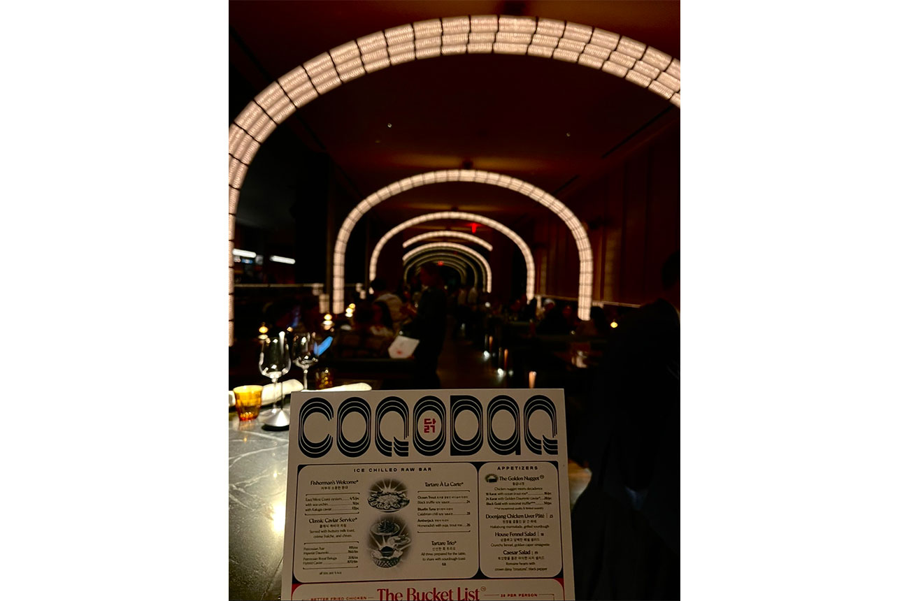 Menu and interior of Coqodaq, Manhattan