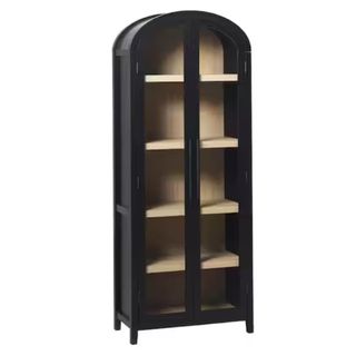 An tall arched bookcase in black with glass doors by Welwick Designs