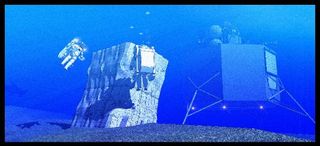NASA's NEEMO 15 expedition will simulate aspects of a mission to an asteroid. In this illustration, a configured rock wall can be seen near the underwater Aquarius laboratory. CREDIT: NASA