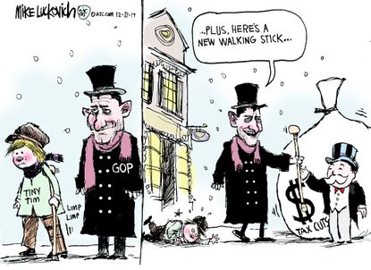 Political cartoon U.S. Christmas Paul Ryan GOP tax cuts wealthy poor