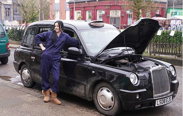 Hayley Slater with the cab as Mick Carter tries to sop Halfway teaming up with Stuart