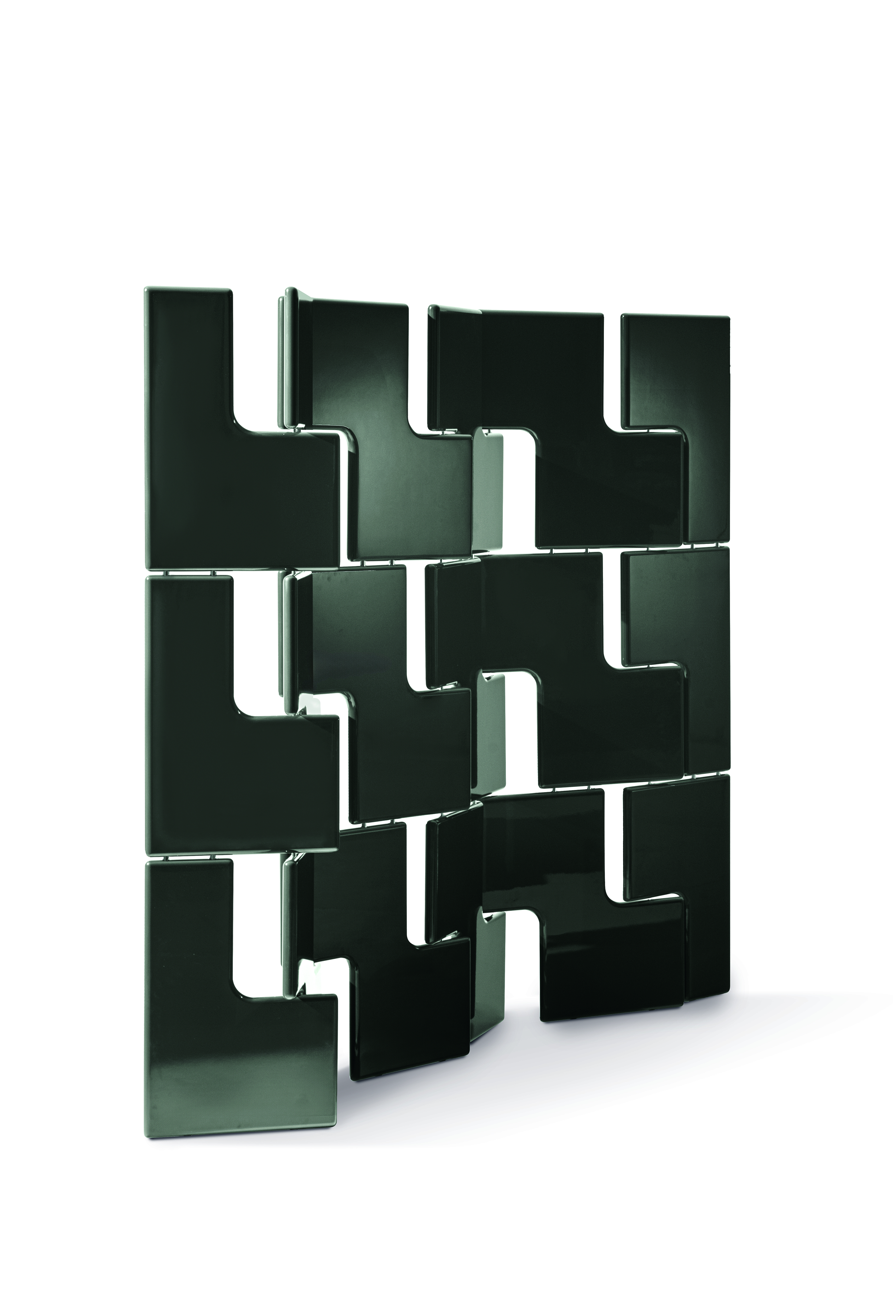 Milan Design Week Minotti Janis room divider panel in black glossy puzzle like pieces