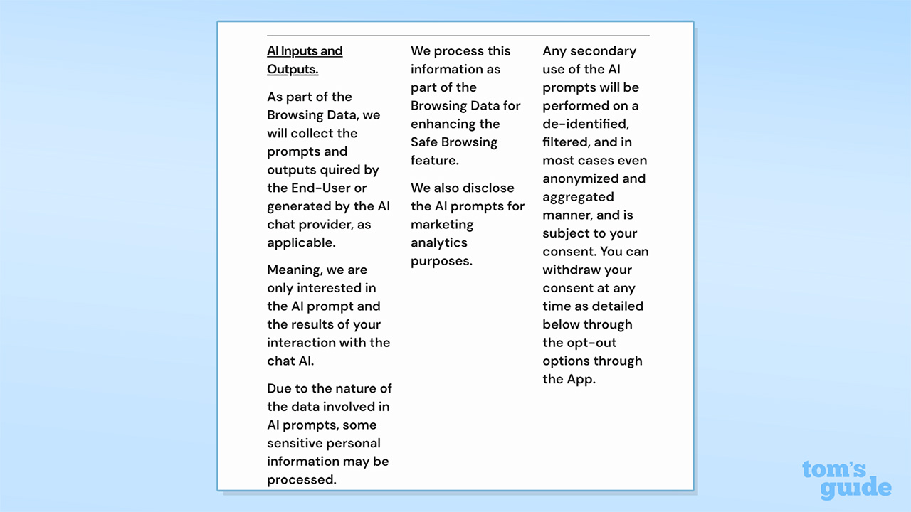 Screenshot of Urban VPN Proxy's AI section of its privacy policy