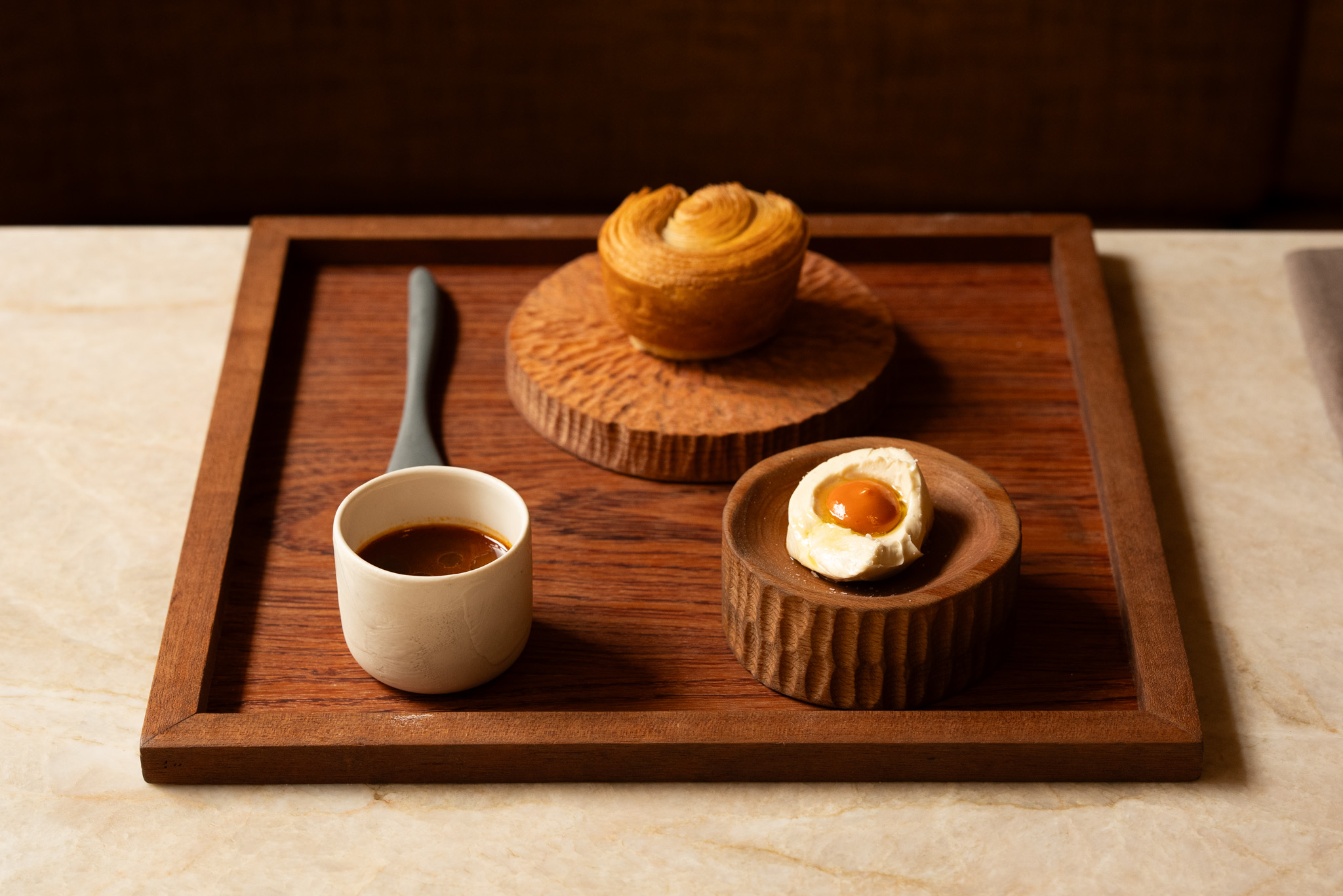 Laminated Bread, Cultured Cashew Butter, Tomato Miso at Plates London