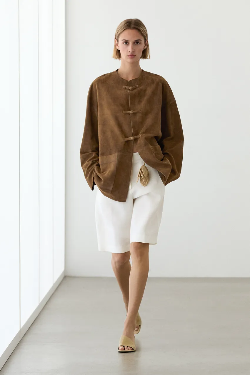 Massimo Dutti, Suede Leather Stand Collar Jacket