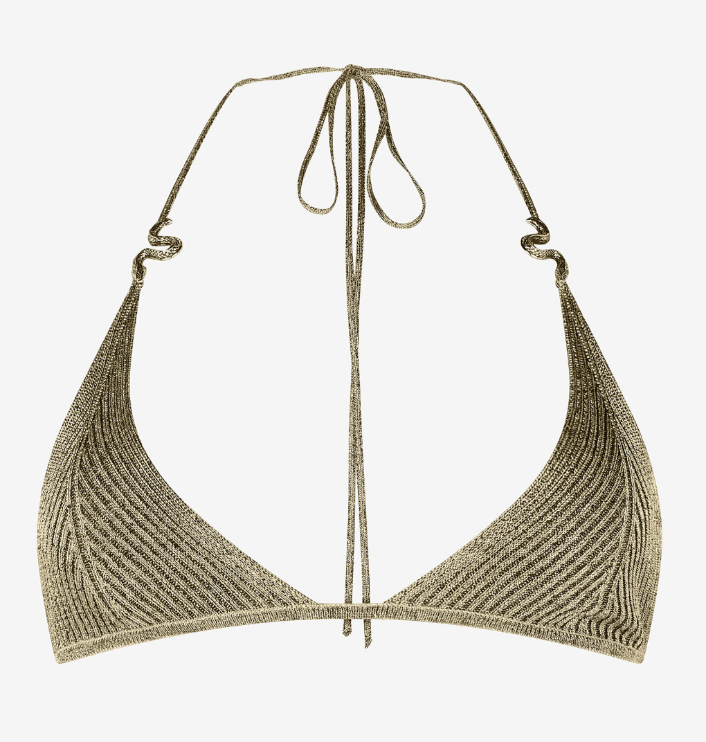 Roberto Cavalli, Ribbed Black and Gold Bralette with Serpents