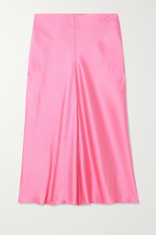 Paneled satin midi skirt