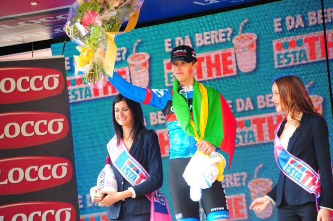Stage 11 winner Ramunas Navardauskas (Garmin-Sharp) on the podium
