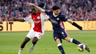 Jorthy Mokio and Ricardo Pepi during the Ajax v PSV Eindhoven game on May 2, 2026