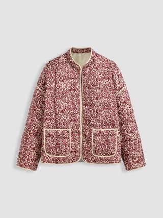 Puffer jacket with a contrast floral pattern and welt pockets