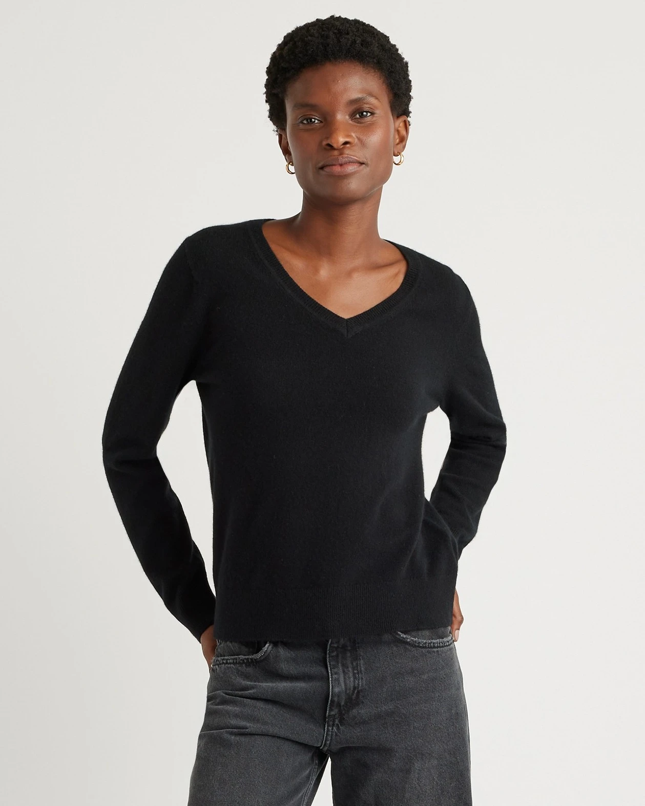 The Cashmere V-Neck Sweater in Black
