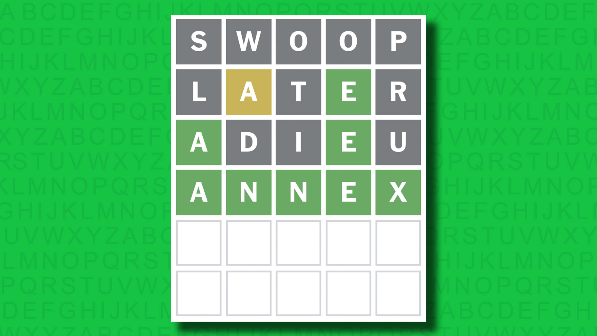 NYT Wordle answer for game 1529 on a green background