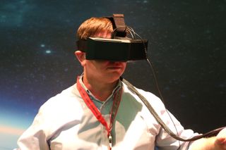 The StarVR headset in action (Photo Credit: Sam Rutherford)