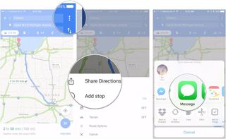 Tap Options, tap Share Directions, choose app