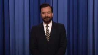 Jimmy Fallon doing his monologue on The Tonight Show