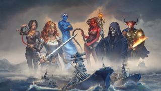 The fantasy commanders of Heroes of Might and Magic 3 superimposed above some warships