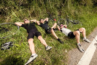 Cyclist taking a break in the countryside