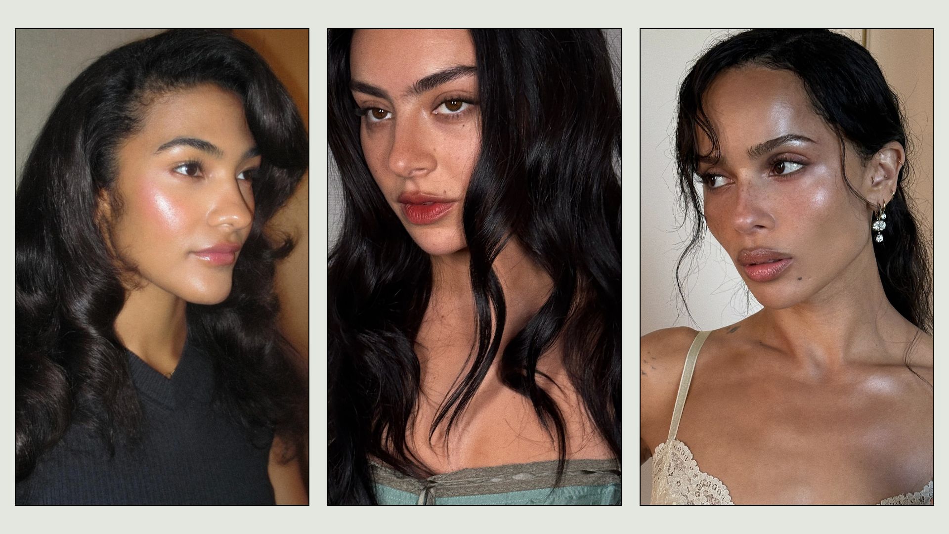 A collage with photos of Olivia Dean, Charli XCX and Zoe Kravitz