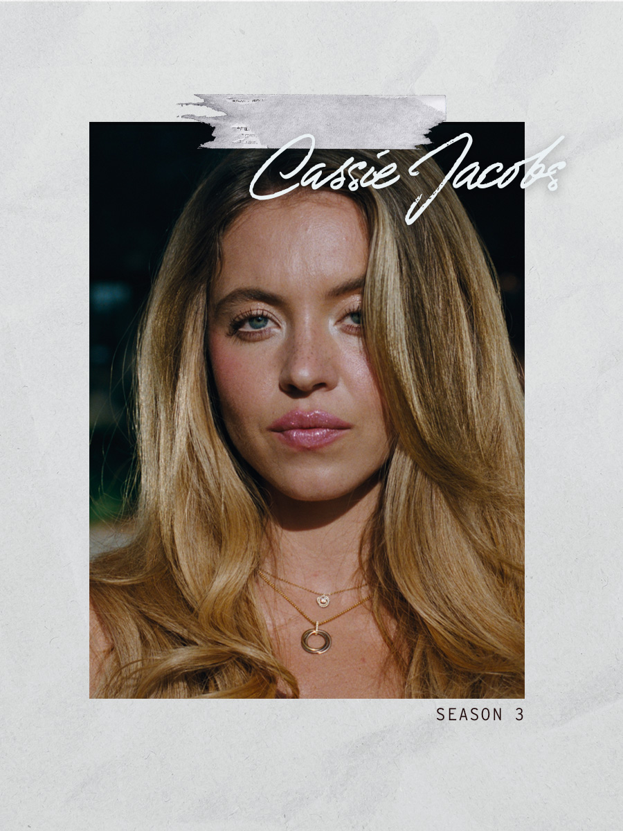 A still shot of Sydney Sweeney as Cassie Jacobs in Euphoria season 3.