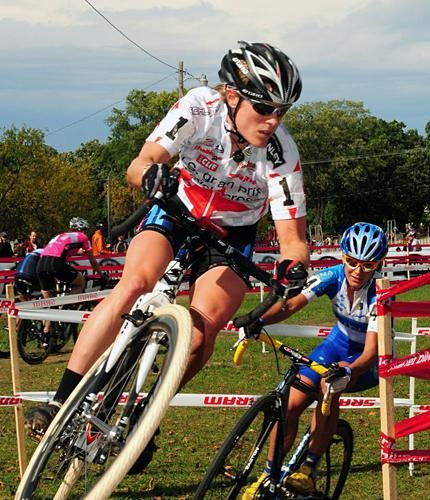 Katie Compton (Planet Bike) is shadowed by Katerina Nash (Luna Pro Team).