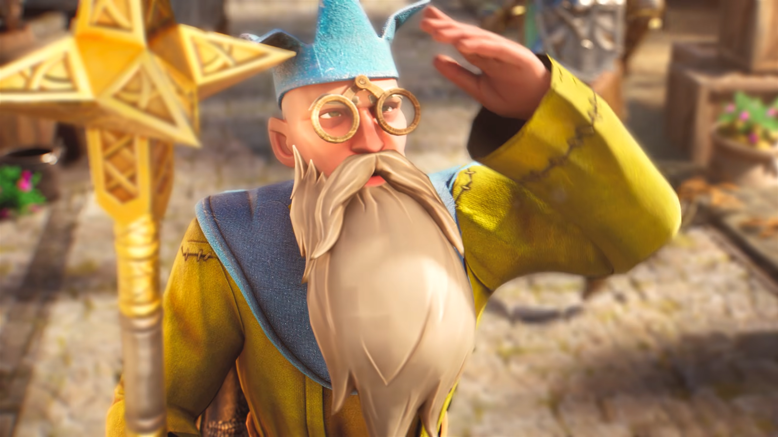 Wizard shades eyes while looking upward in RuneScape 4 trailer