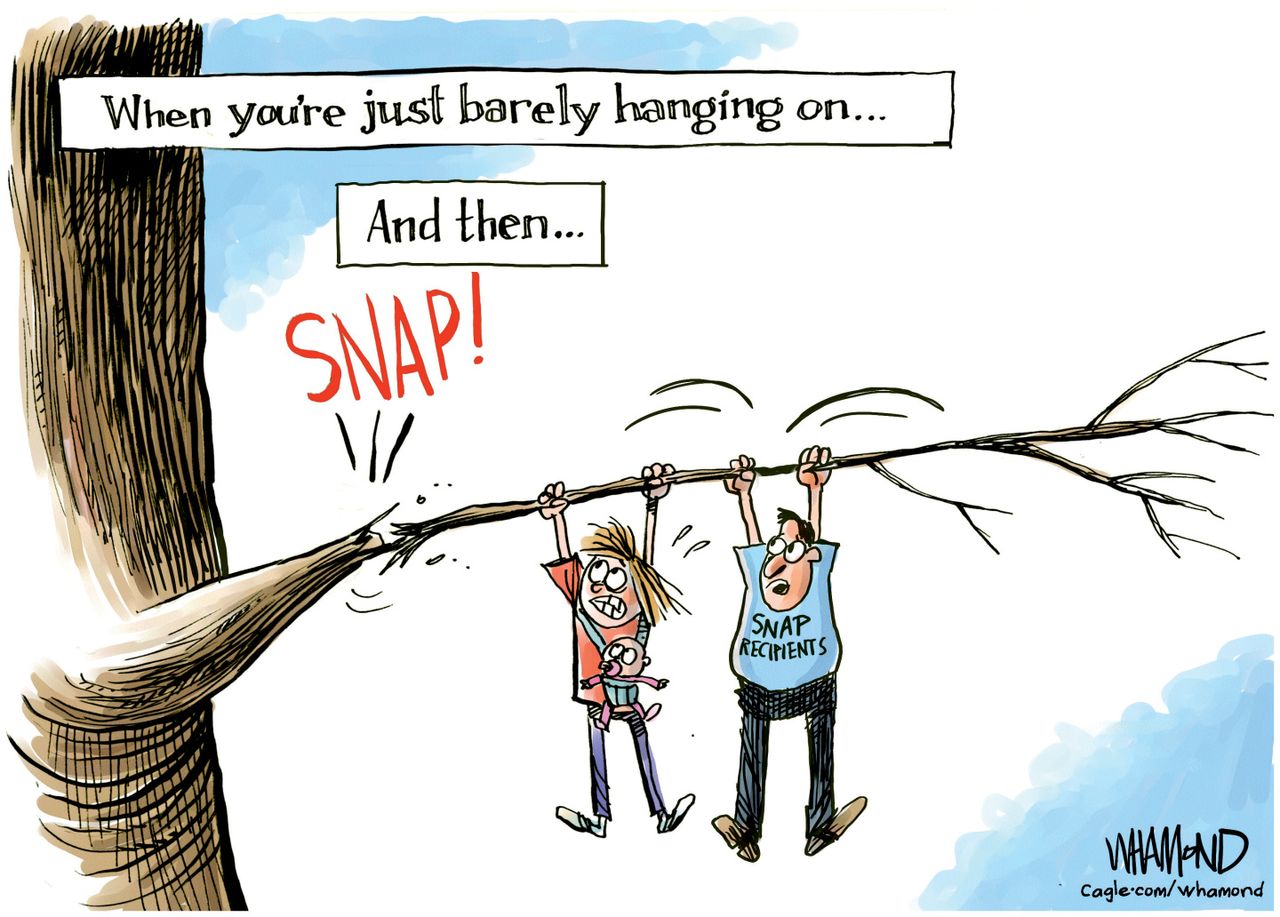 5 snappily written cartoons about vanishing food stamp benefits