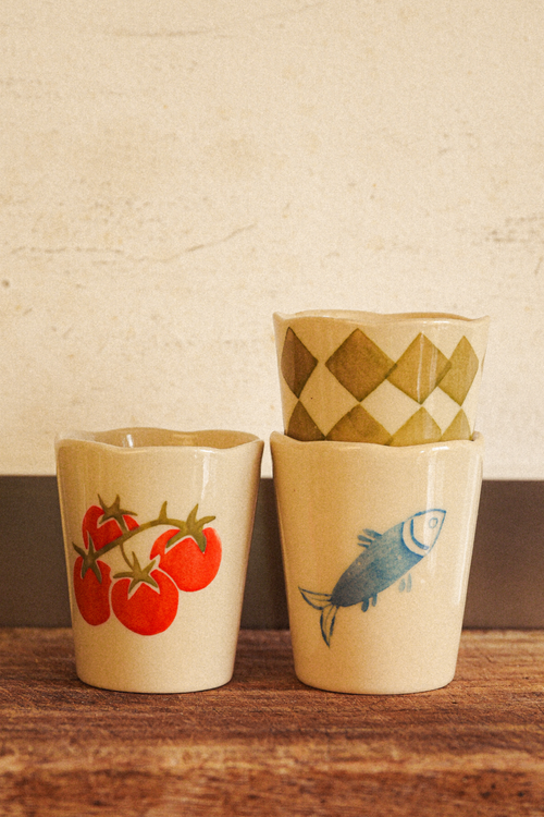 Hand Painted Novelty Set of 3 Ceramic Cup Set
