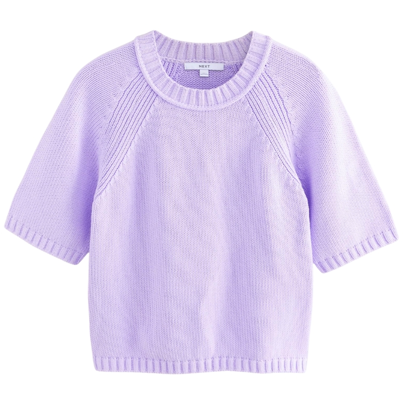 Next, Purple Lilac 100% Cotton Knitted Short Sleeve Top