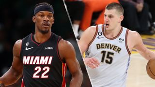 (L, R) Jimmy Butler and Nikola Jokic will face off in the Heat vs Nuggets live stream of Game 1 of the 2023 NBA Finals