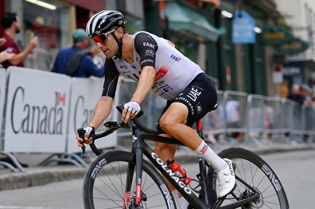 QUEBEC CITY QUEBEC SEPTEMBER 08 Diego Ulissi of Italy and UAE Team Emirates competes during the 12th Grand Prix Cycliste de Qubec 2023 a 2016km one day race from Quebec to Quebec 92m UCIWT on September 08 2023 in Quebec City Quebec Photo by Dario BelingheriGetty Images