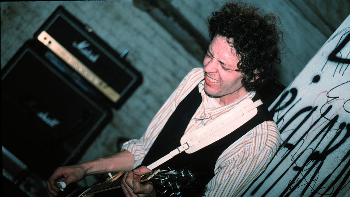 Slim Dunlap of The Replacements performs for Warner Bros Records staff and friends in the basement of Metro Studios in Minneapolis, Minnesota on December 15, 1990