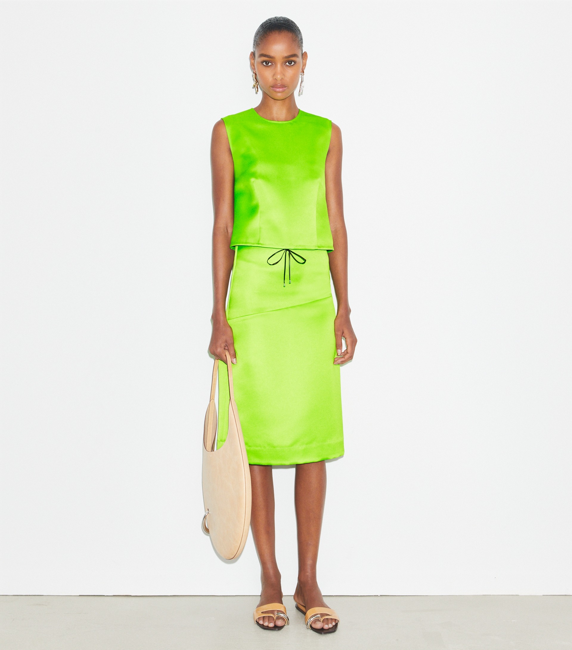 Deconstructed Satin Skirt in Green, Size 2