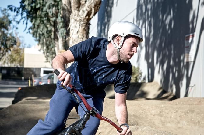 Mark Cavendish takes some time out from the testing at Specialized