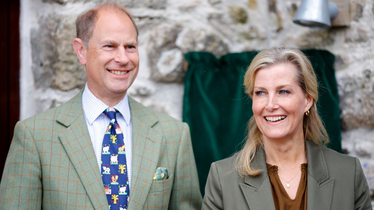 Duchess Sophie&#039;s reunion with Prince Edward explained. Seen here the couple visit Shallowford Farm in May 2022