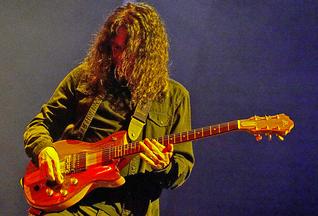 Primus' Larry LaLonde performs at The Fonda in Los Angeles, California on July 29, 2022