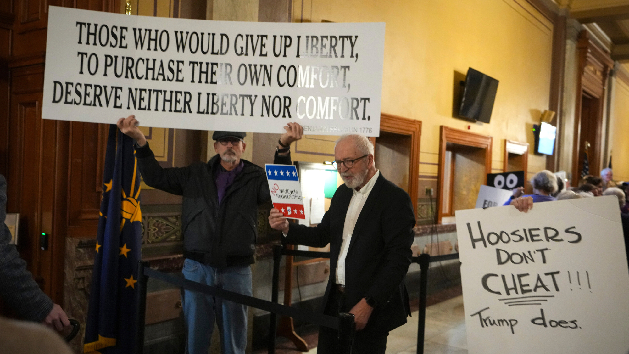 Protesters at Indiana's statehouse urge state Senate to reject new congressional map