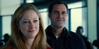 Judy Greer and Andy Buckley in Jurassic World