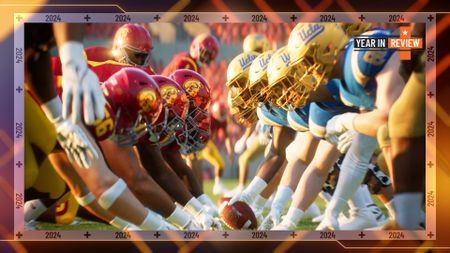 Two teams converge around the egg in EA Sports College Football 25