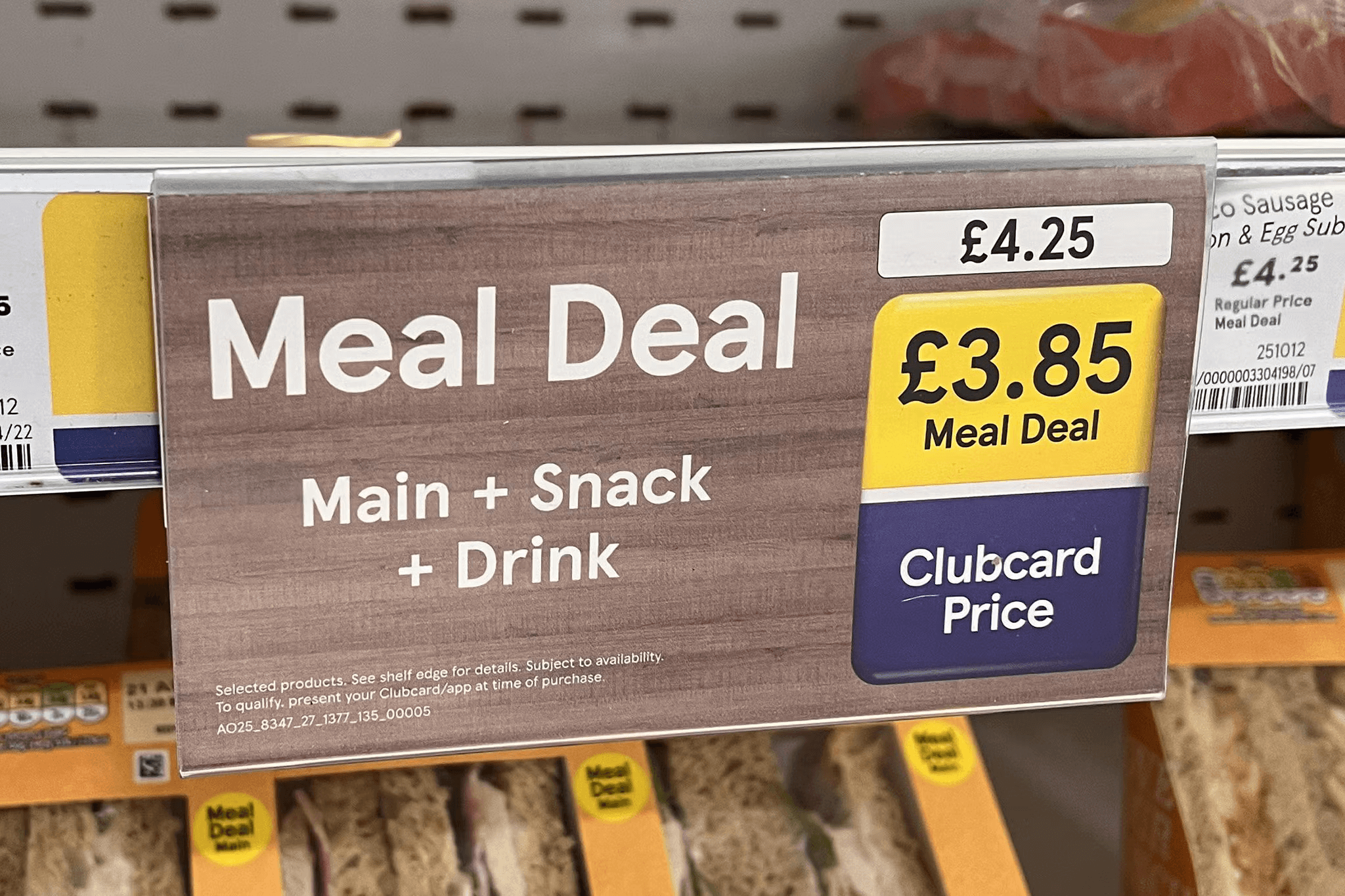 An image showing the new Tesco Meal Deal price