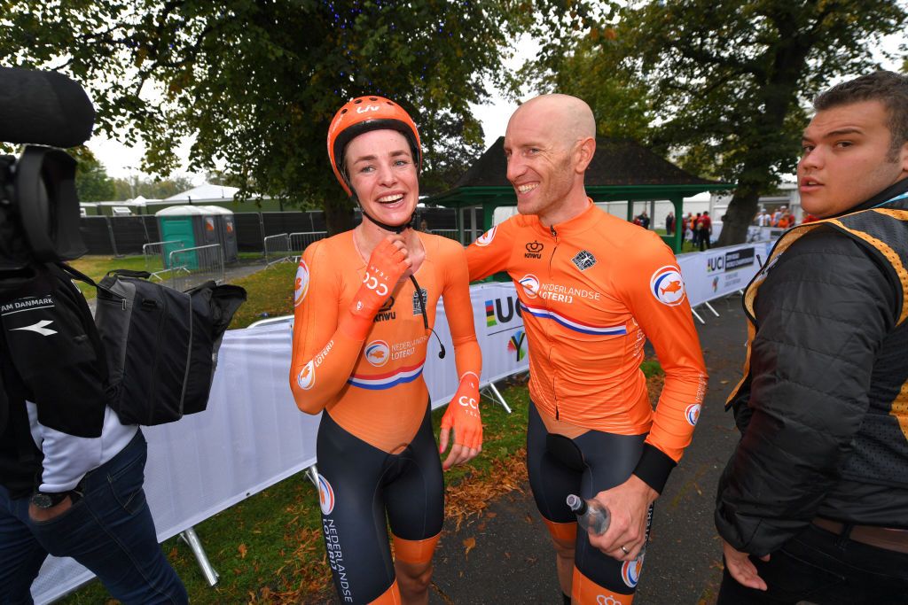Riejanne Markus and Jos Van Emden are all smiles after winning the mixed relay