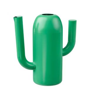 A green watering can with two arms