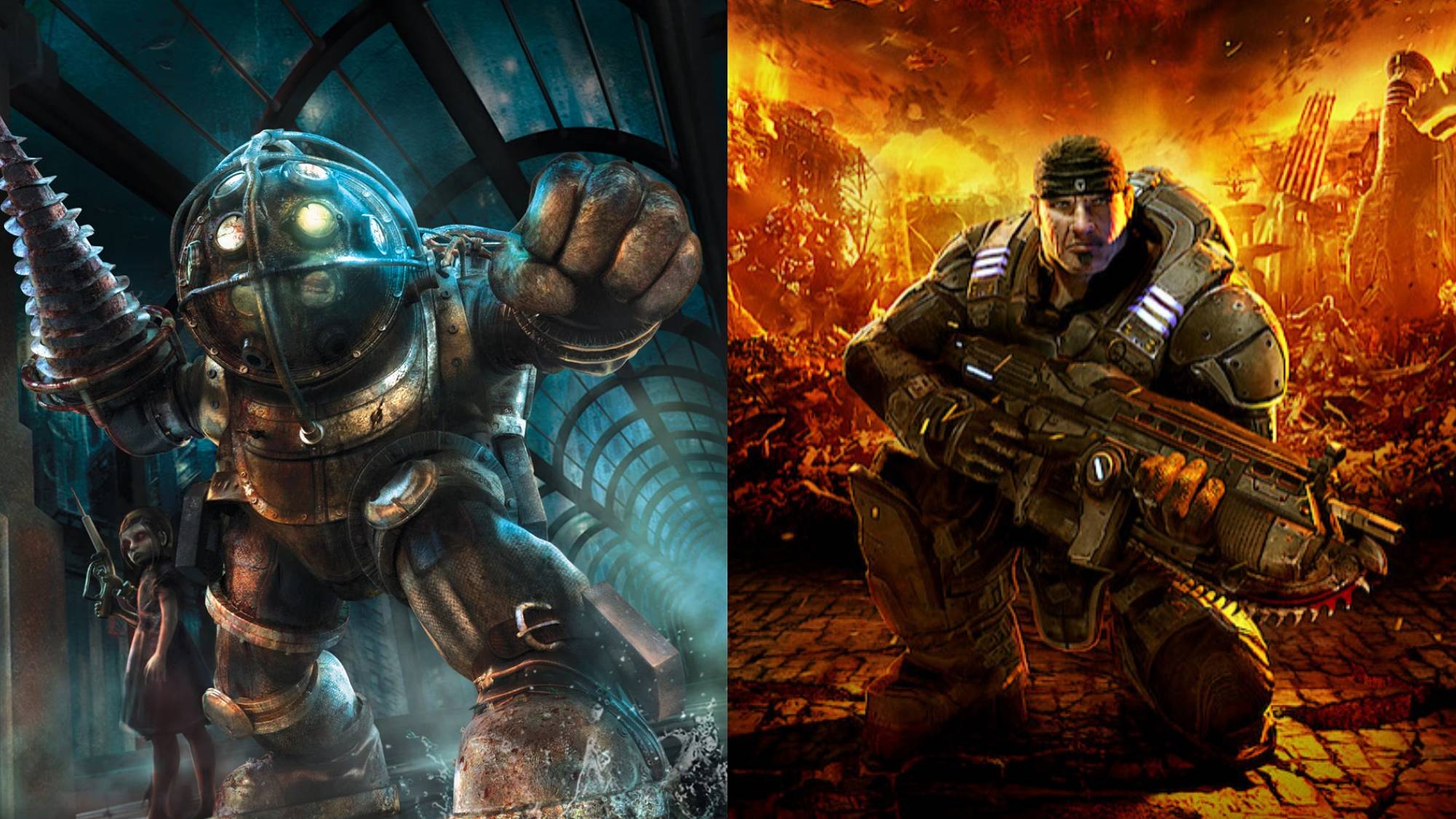 Bioshock & Gears of War video game covers