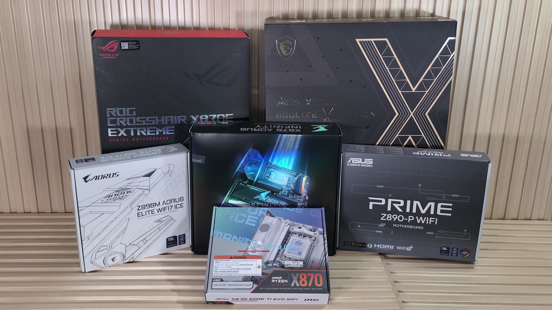 Motherboards on a desk 