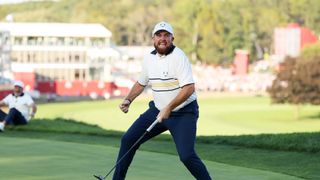 Shane Lowry celebrates winning the ryder cup 2025
